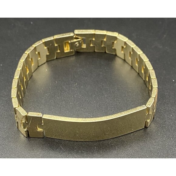Vintage Gold Plated Link ID Bracelet Etched Fish Floral Signed LC Unisex 7.5x.5" - Picture 8 of 14